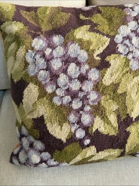 Hand made needle point pillow decorative accent GRAPES 🍇 Green and Purple Floral